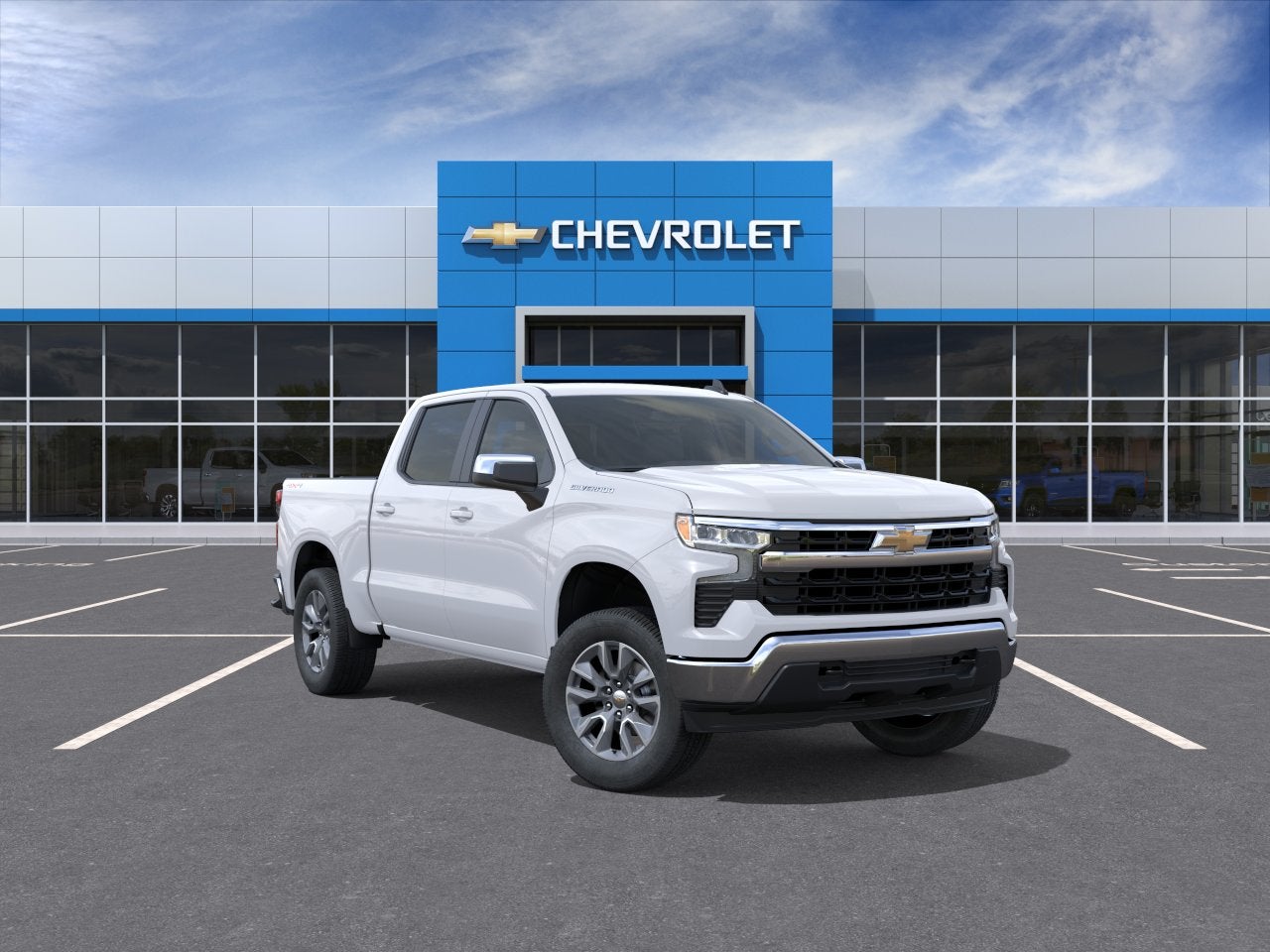 2025 Chevrolet Silverado 1500 LT in Summit White — front three-quarter view