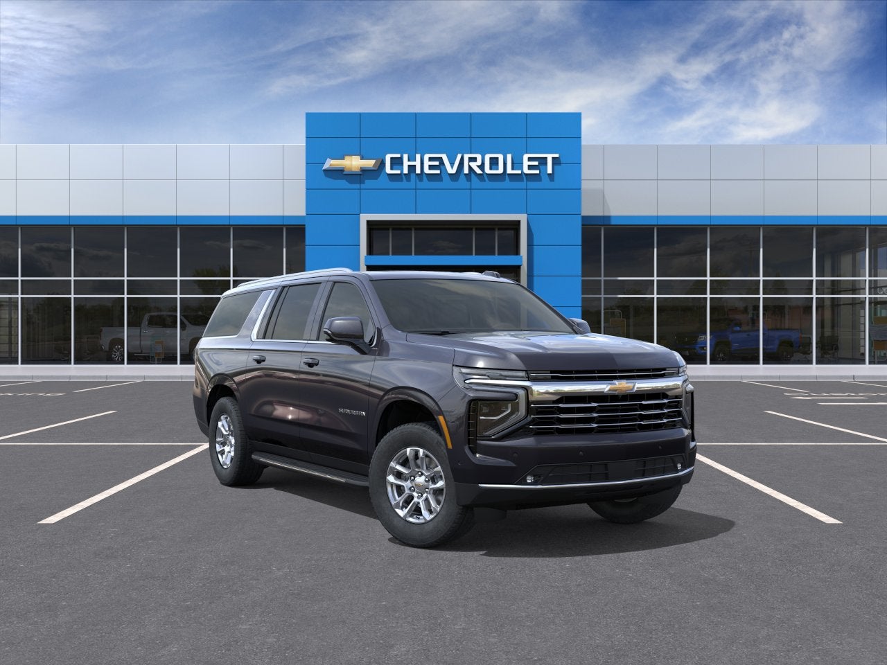 2026 Chevrolet Suburban LT in Dark Ash Metallic — front three-quarter view