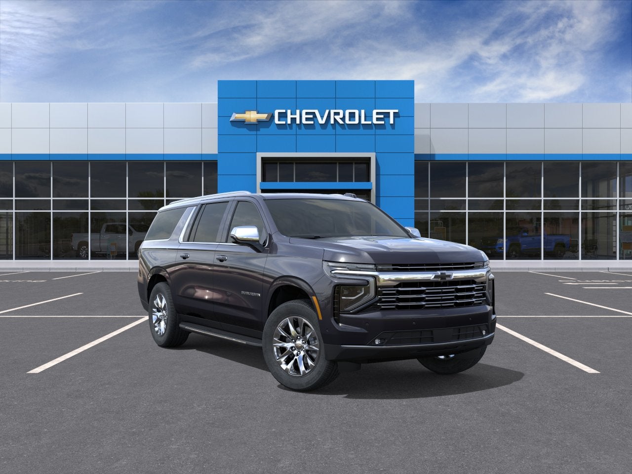 2026 Chevrolet Suburban Premier in Dark Ash Metallic — front three-quarter view